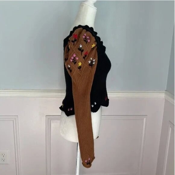 CORMIO Oma Sweater Sz Large Brown Black Cashmere Merino Wool Embroidered - Picture 6 of 11